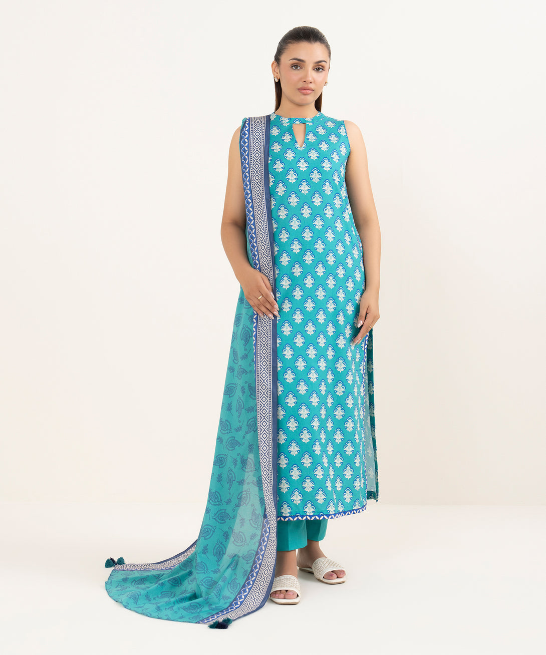 Women's Unstitched Cotton Printed Multi 3 Piece Suit