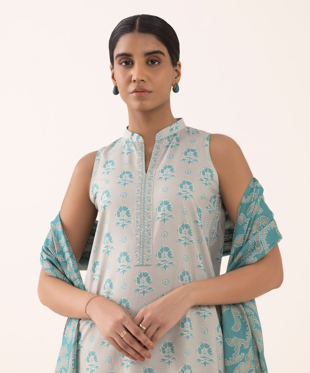 Women's Unstitched Cotton Printed Multi 3 Piece Suit