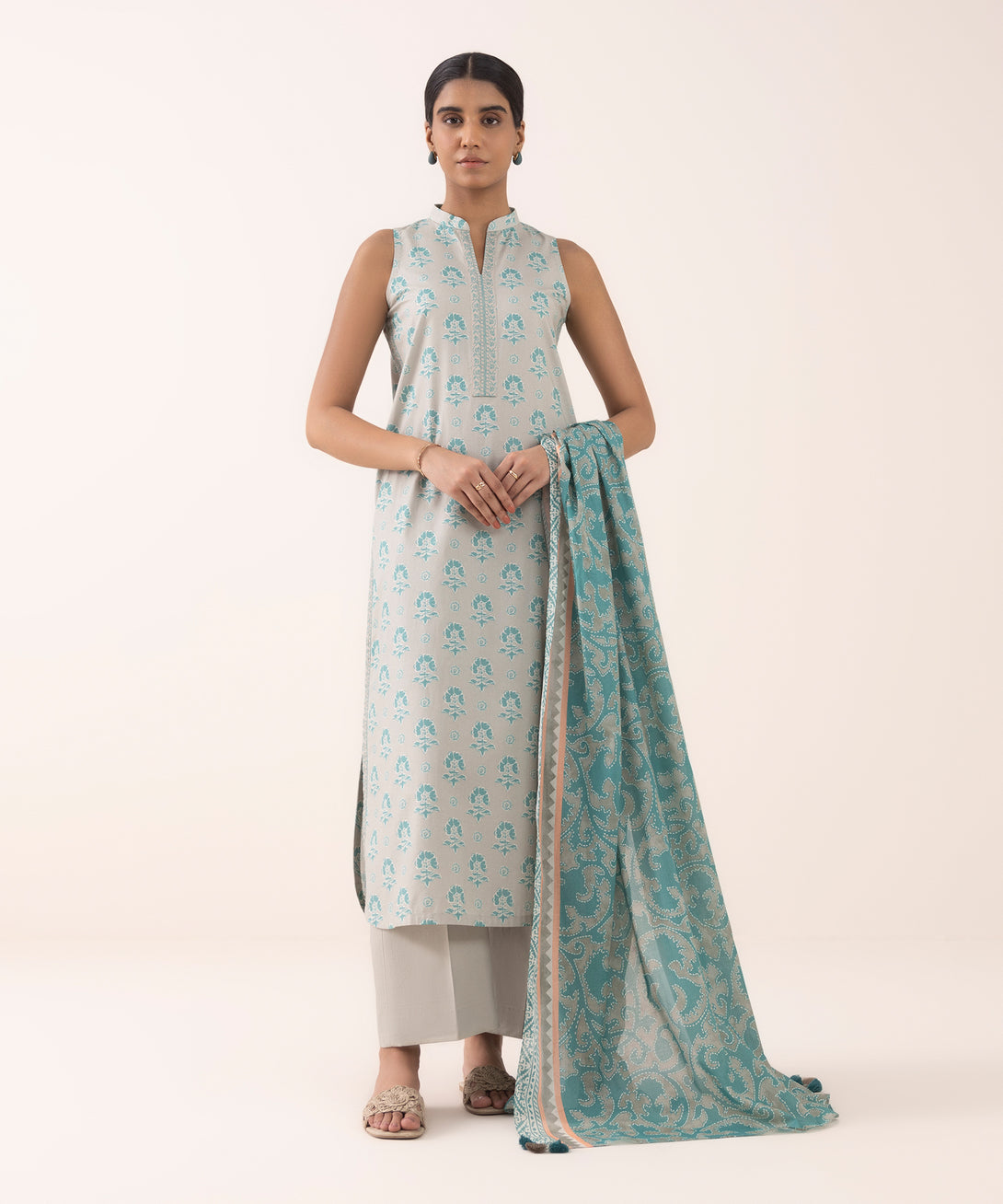 Women's Unstitched Cotton Printed Multi 3 Piece Suit