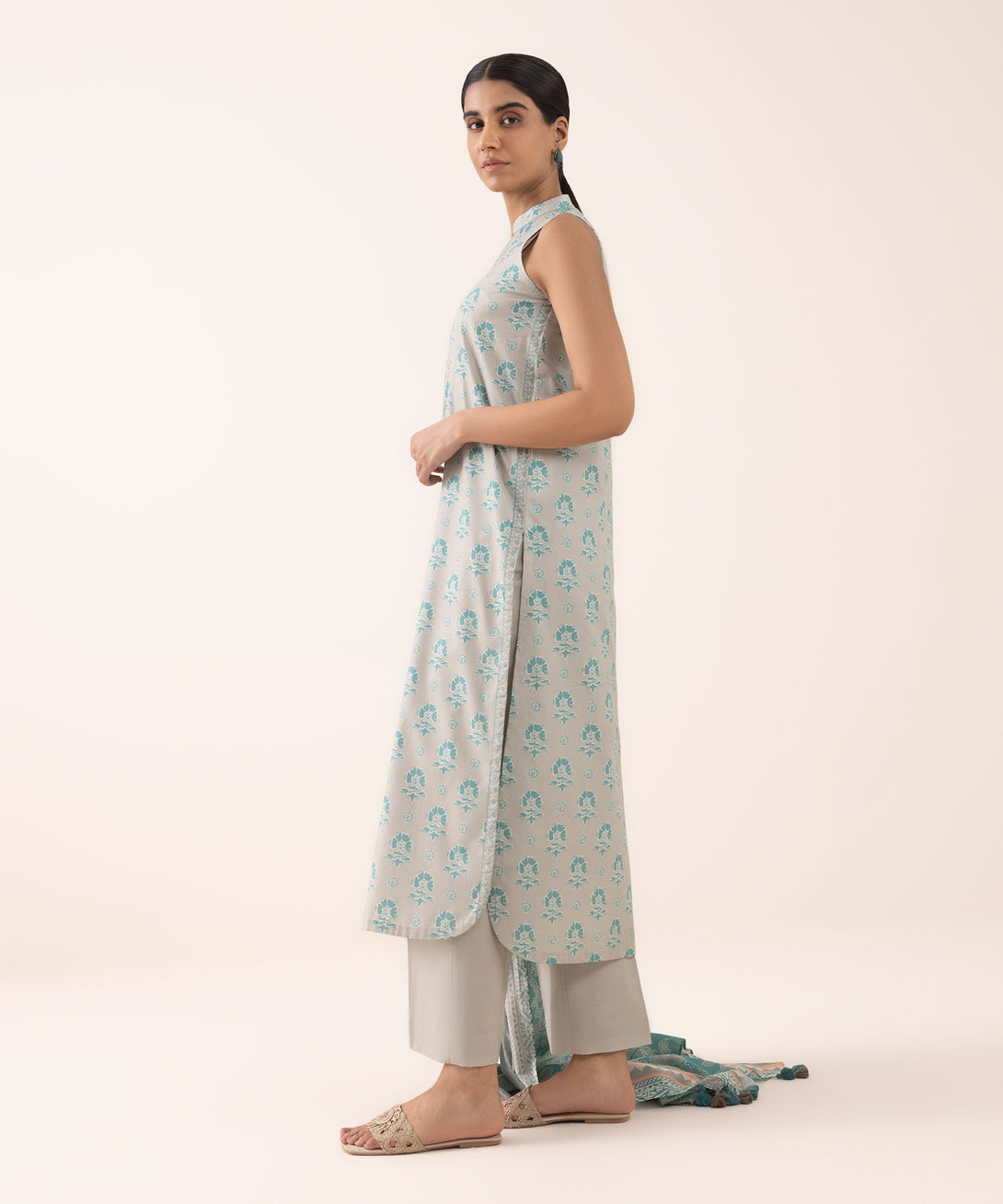 Women's Unstitched Cotton Printed Multi 3 Piece Suit