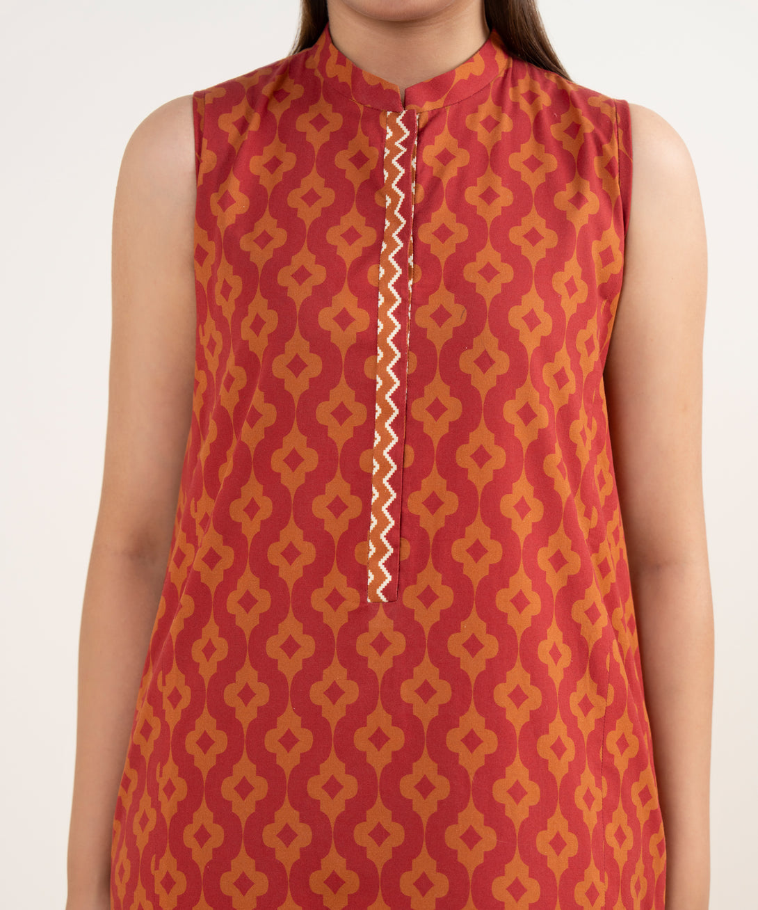 Women's Unstitched Cotton Printed Red  3 Piece Suit