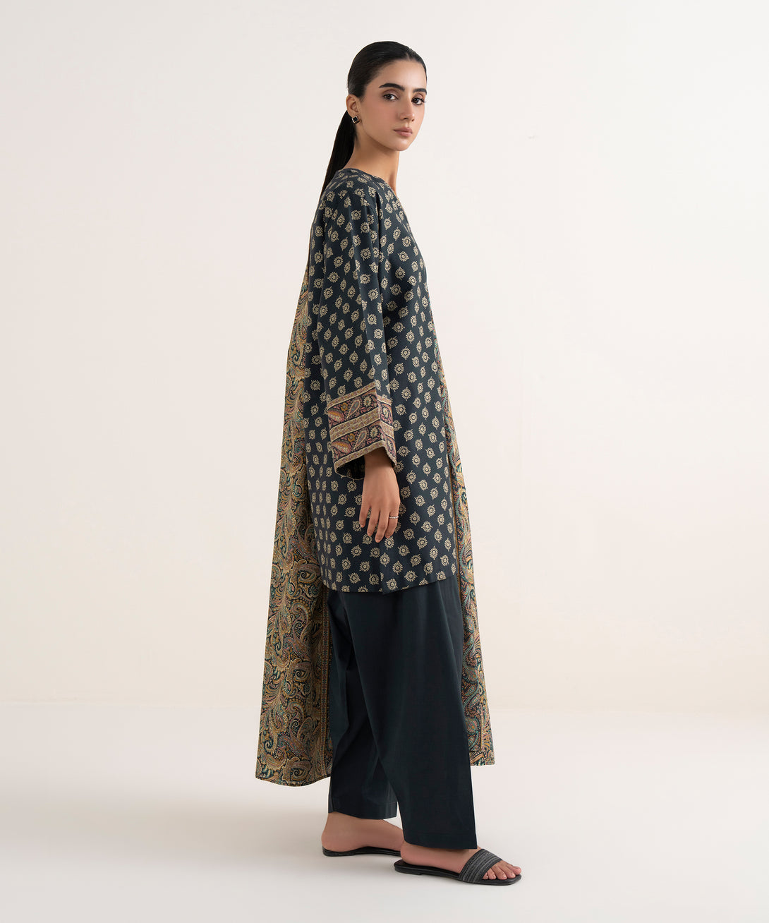 Women's Unstitched Cotton Printed Multi Three Piece Suit