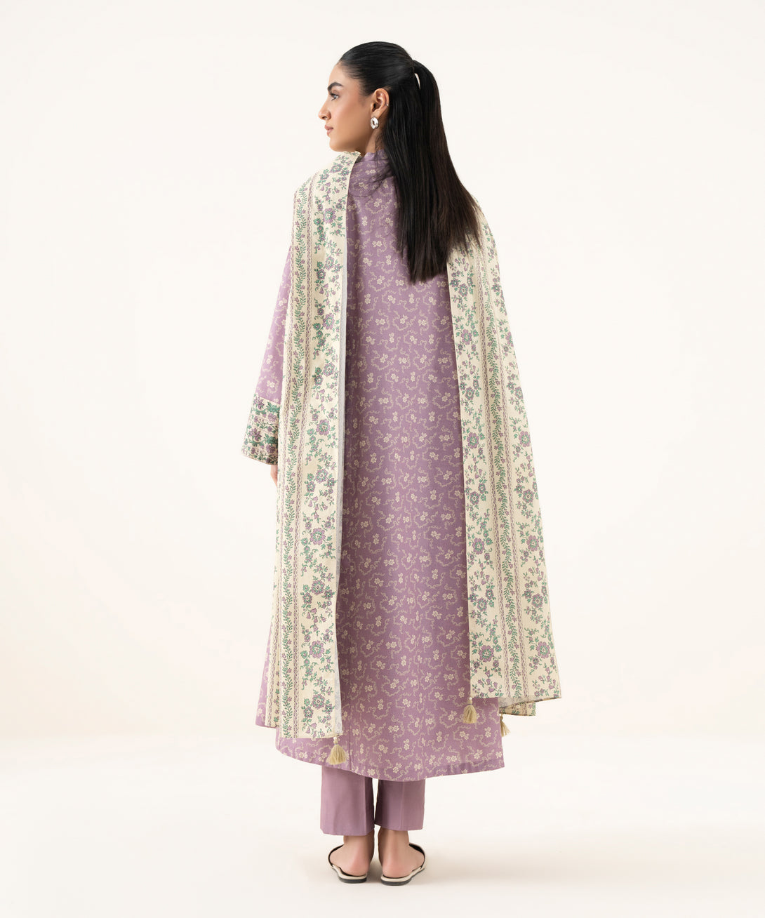 Women's Unstitched Cotton Printed Purple Three Piece Suit