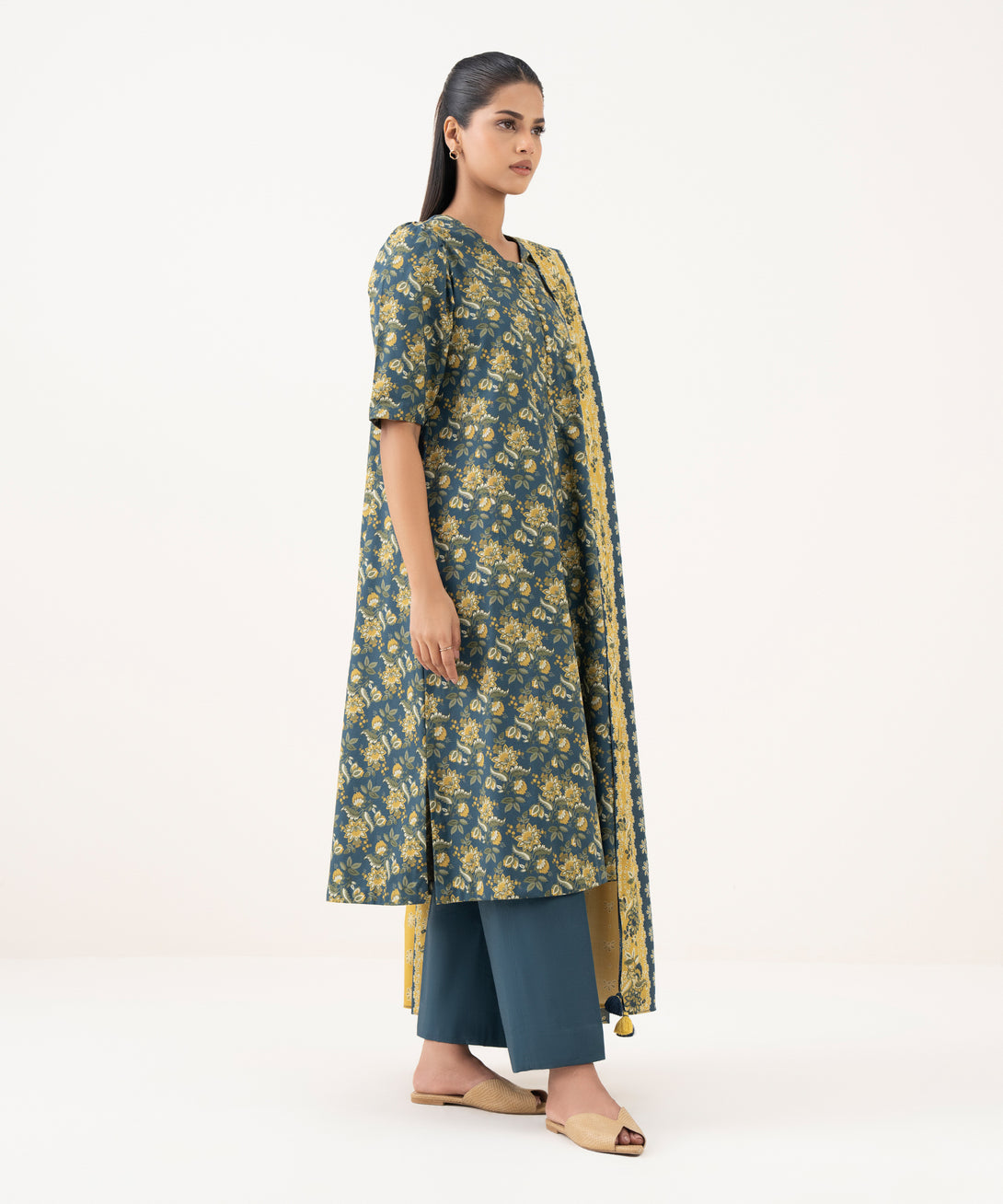 Women's Unstitched Cotton Printed Multi Three Piece Suit
