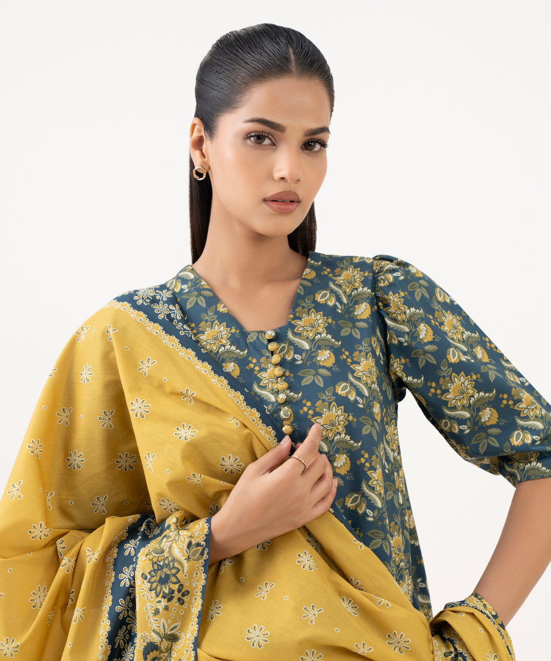 Women's Unstitched Cotton Printed Multi Three Piece Suit
