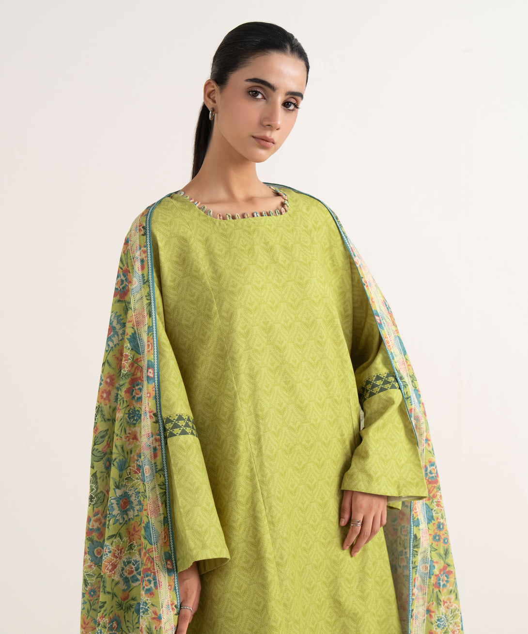 Women's Unstitched Light Khaddar Printed Green Three Piece Suit