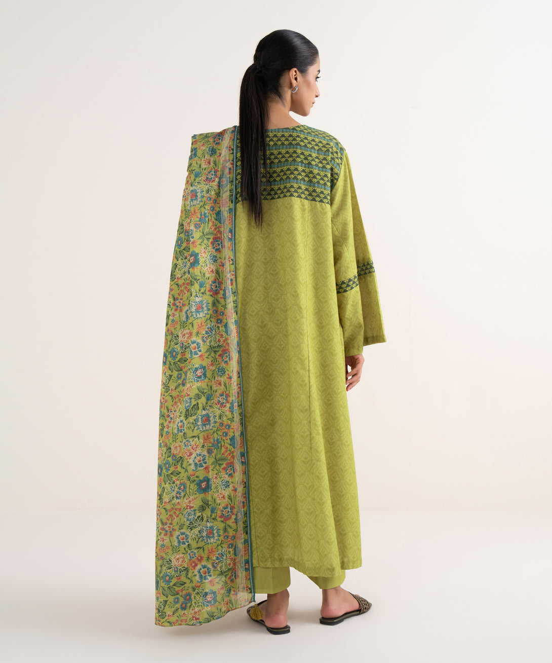 Women's Unstitched Light Khaddar Printed Green Three Piece Suit
