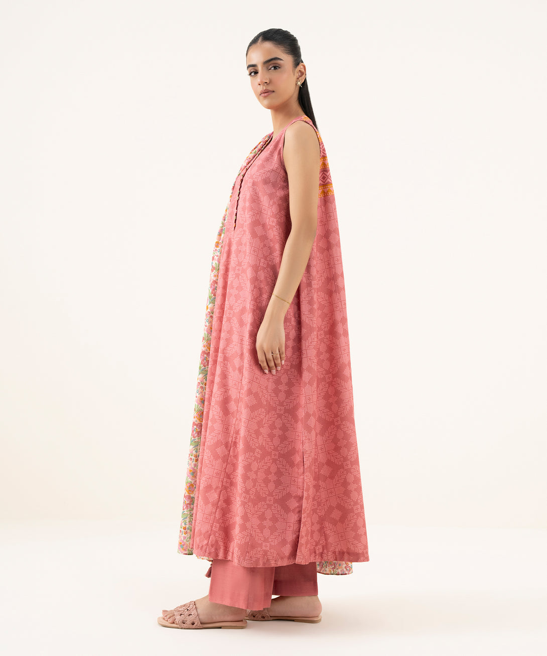 Women's Unstitched Light Khaddar Printed Pink Three Piece Suit