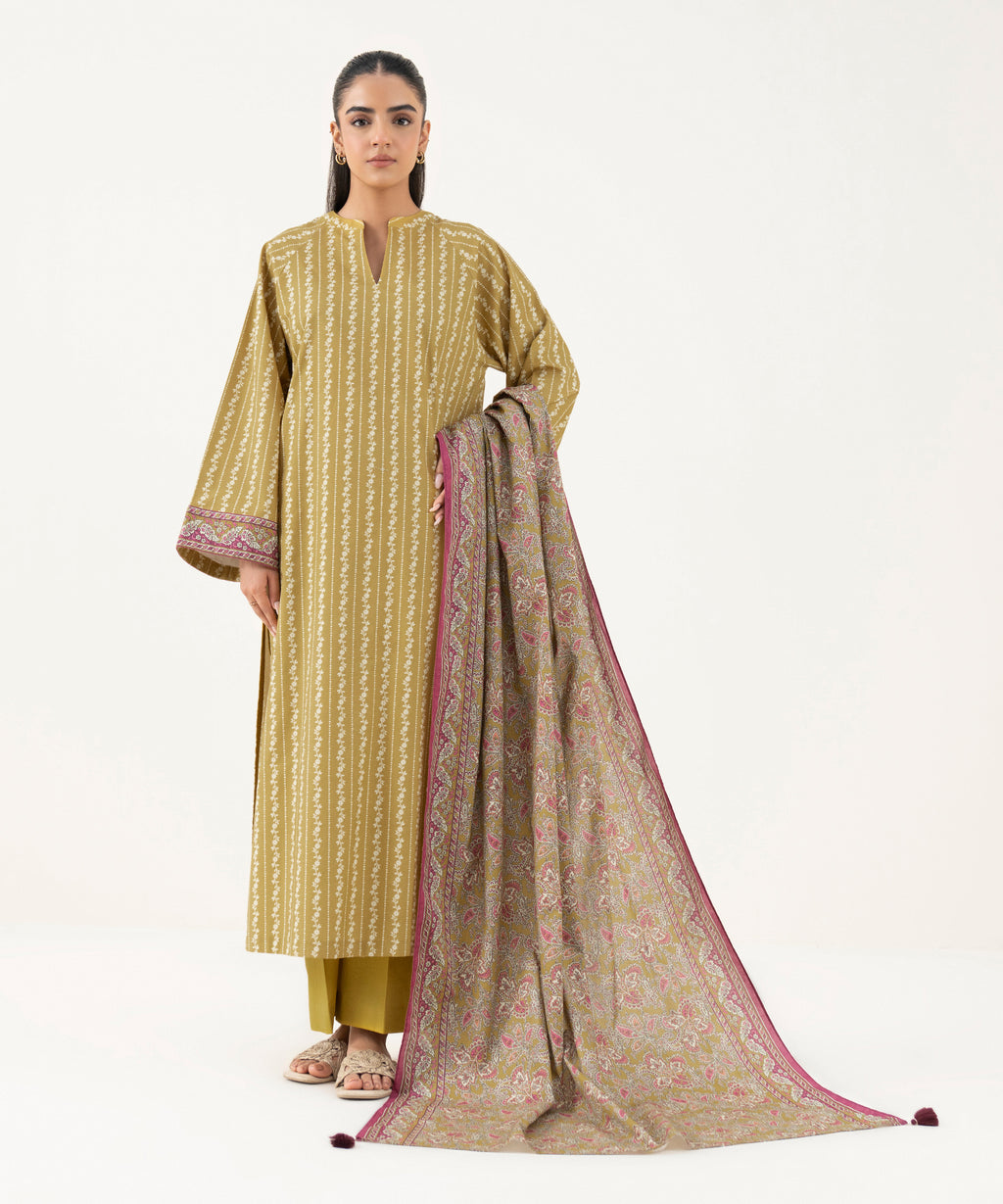 Women's Unstitched Cotton Printed Multi Three Piece Suit
