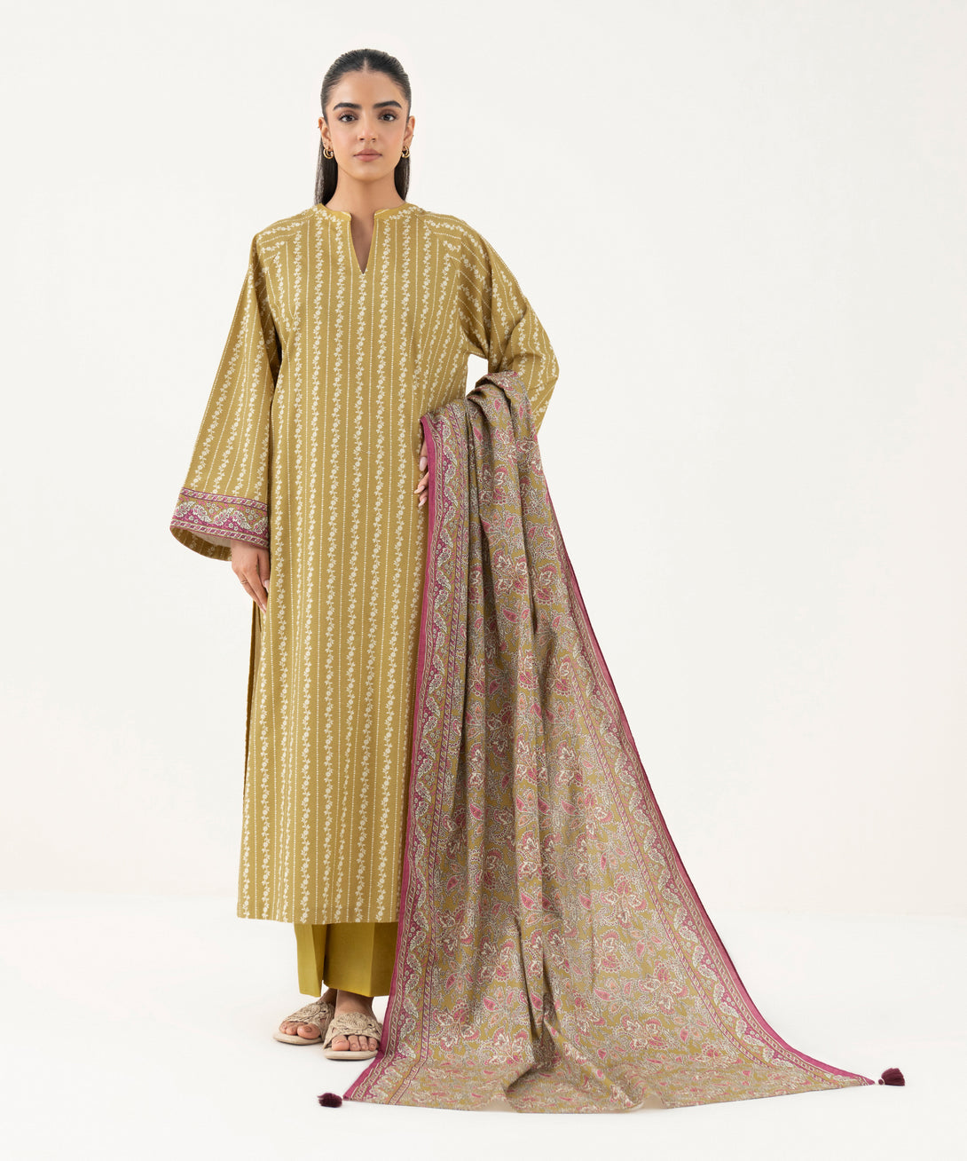 Women's Unstitched Cotton Printed Multi Three Piece Suit