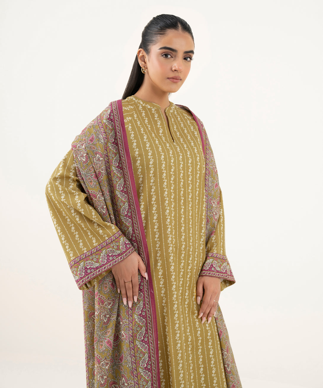 Women's Unstitched Cotton Printed Multi Three Piece Suit