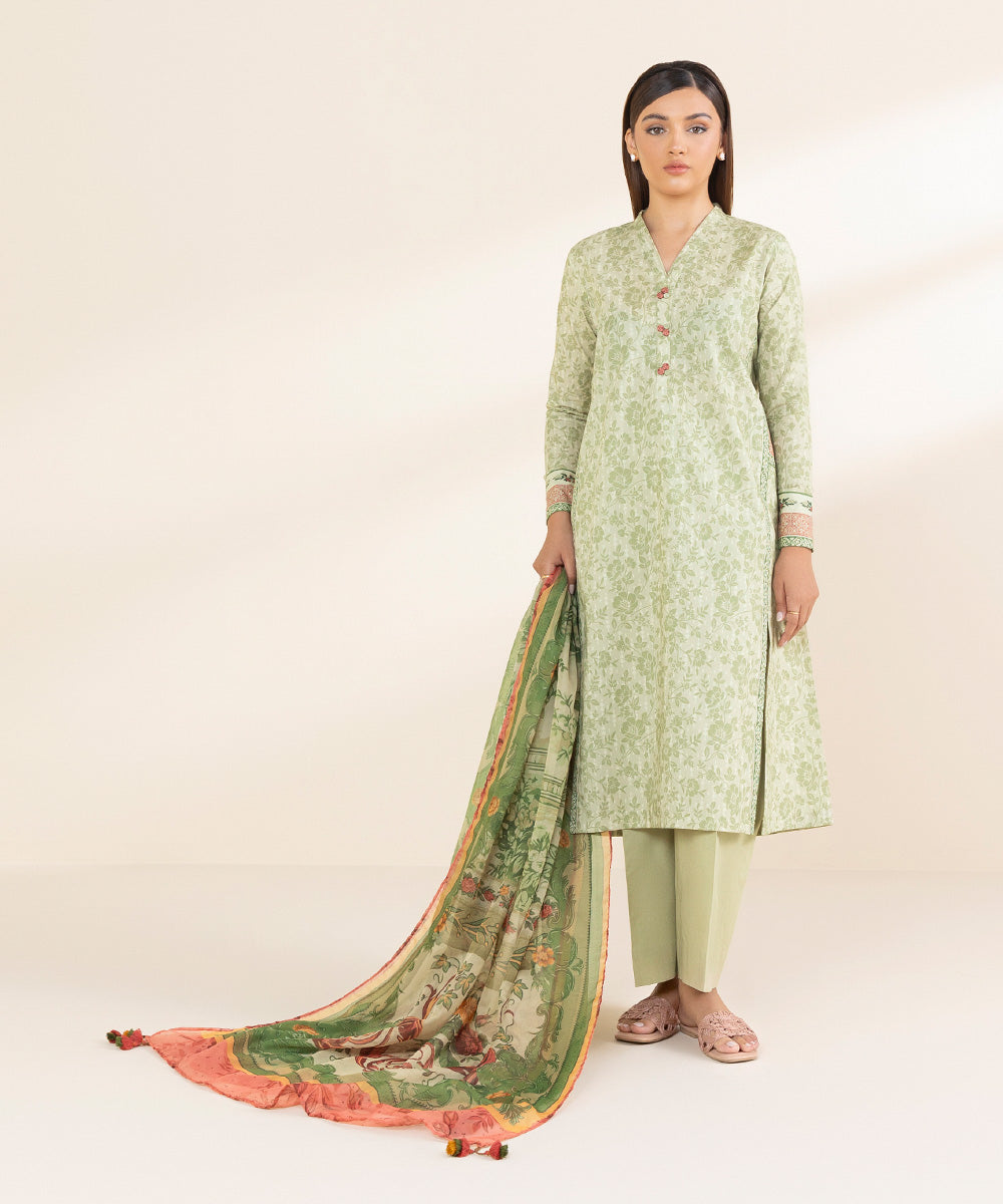 Women's Unstitched Green Lawn 3 Piece Suit 