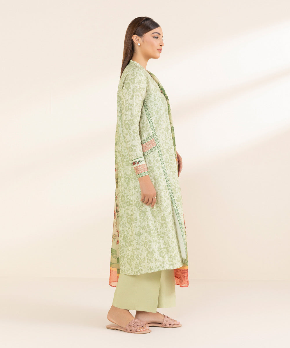 Women's Unstitched Green Lawn 3 Piece Suit 