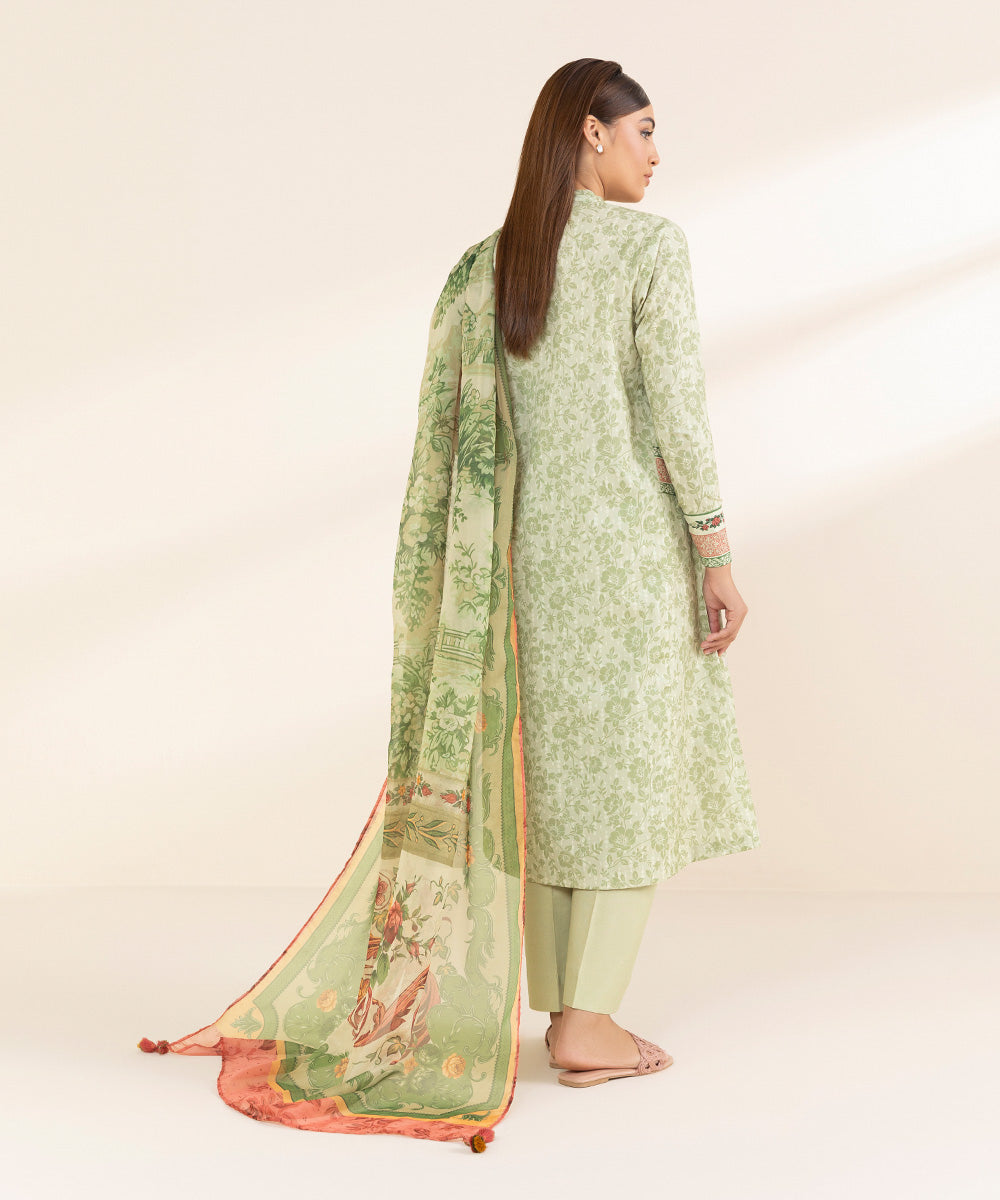 Women's Unstitched Green Lawn 3 Piece Suit 