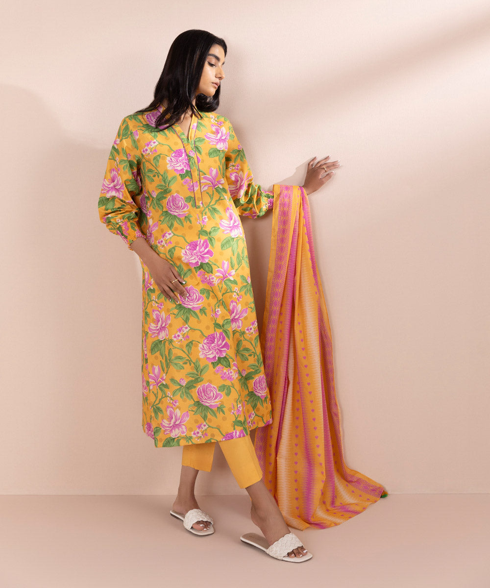 Women's Unstitched Lawn Printed Multi 3 Piece Suit