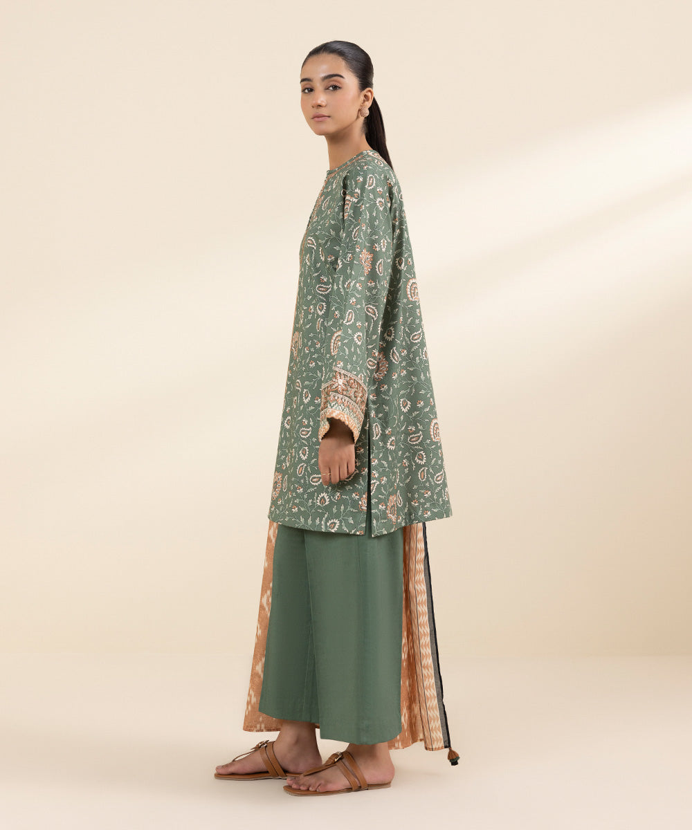 Women's Unstitched Lawn Green Embroidered 3 Piece Suit