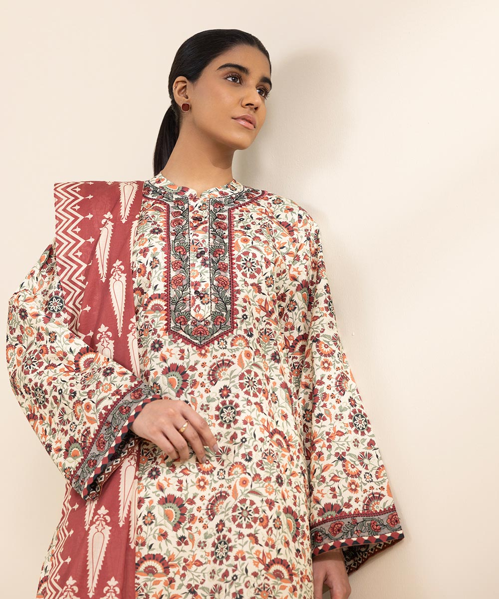 Women's Unstitched Lawn Multi Embroidered 3 Piece Suit