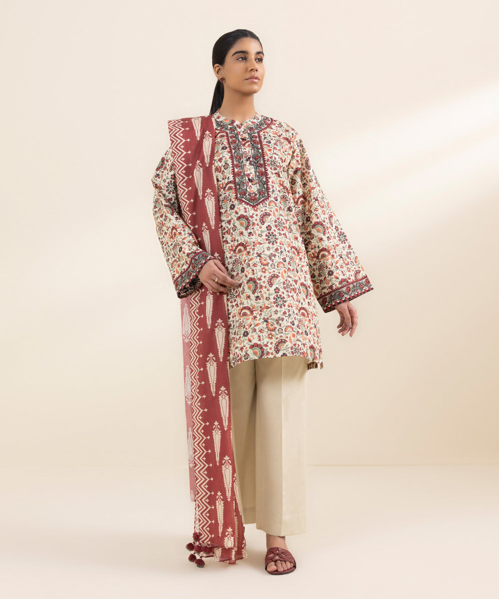 Women's Unstitched Lawn Multi Embroidered 3 Piece Suit