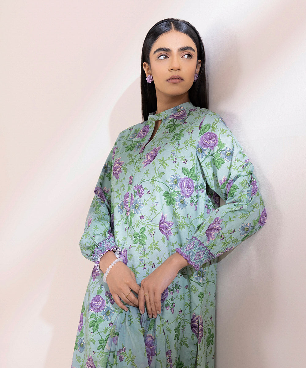 Women's Unstitched Lawn Blue Printed 3 Piece Suit