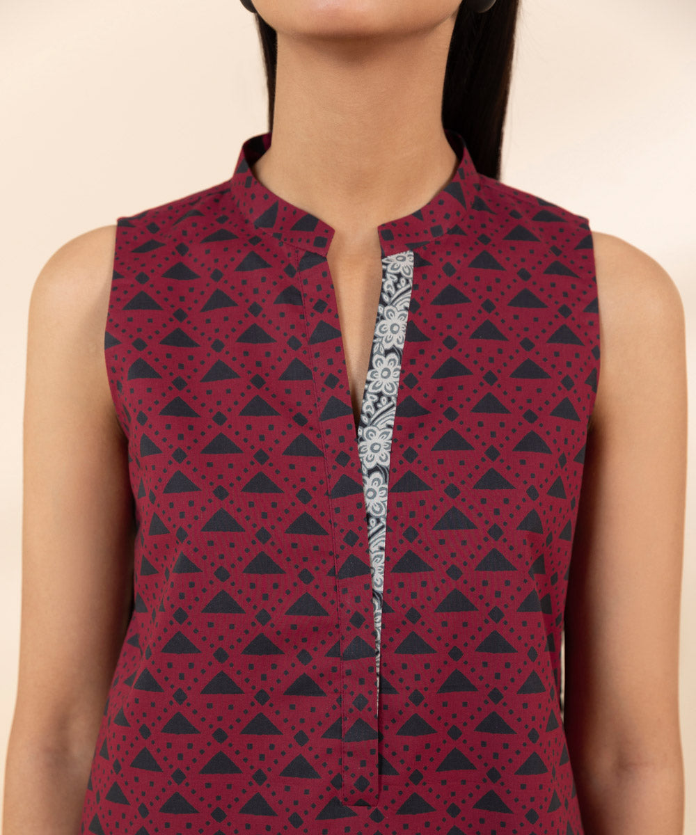 Women's Lawn Printed Red Unstitched 3 Piece Suit