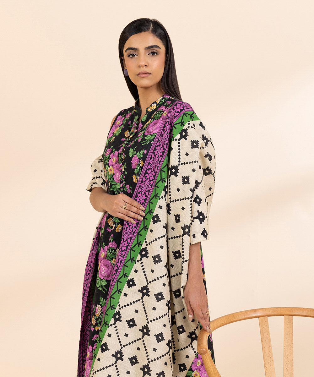 Women's Unstitched Light Khaddar Printed Multi 3 Piece Suit