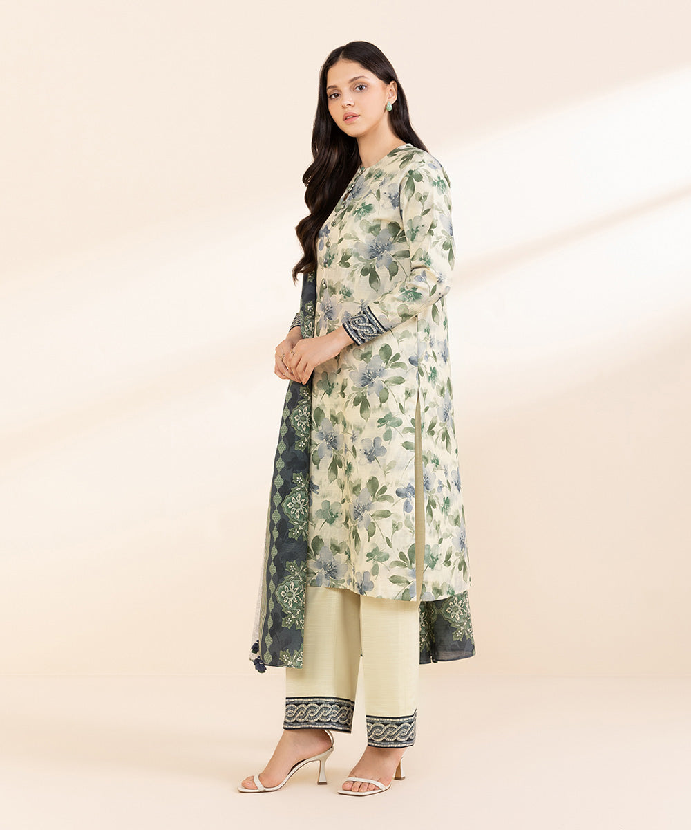 Women's Unstitched Light Khaddar Printed Multi 3 Piece Suit