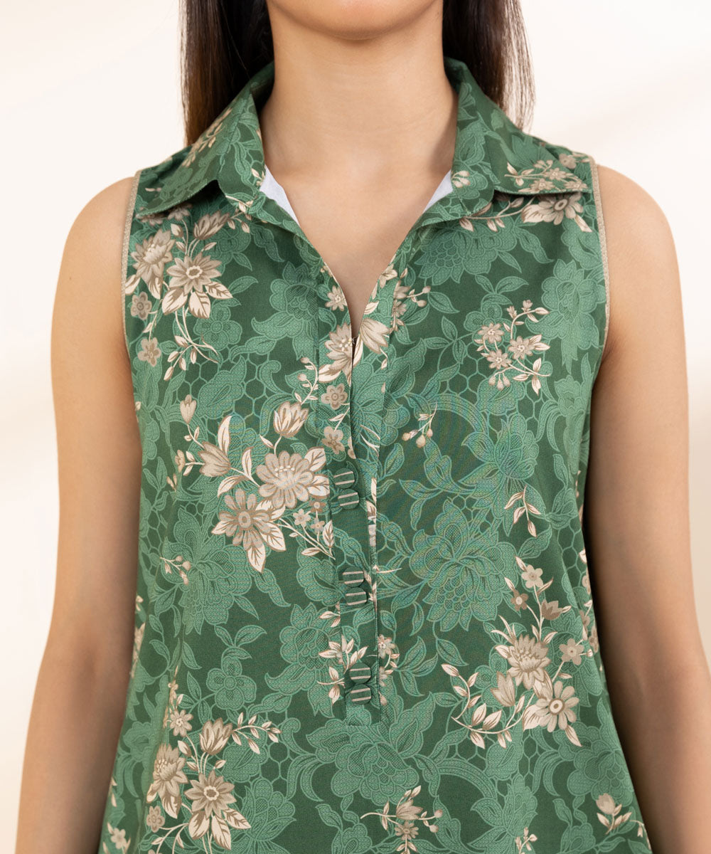 Women's Unstitched Embroidered Linen Green 3 Piece Suit