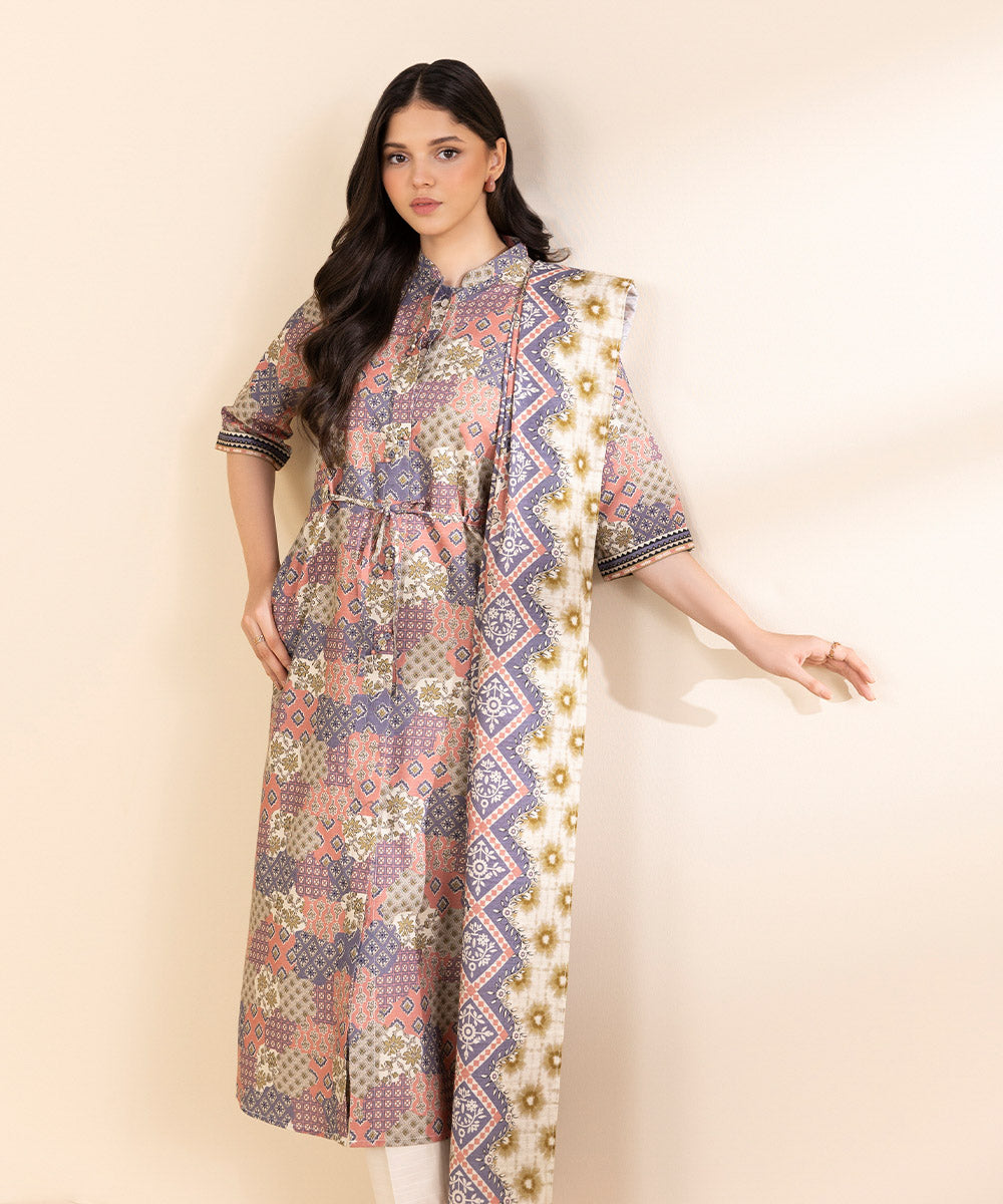 Women's Unstitched Light Khaddar Printed Multi 3 Piece Suit