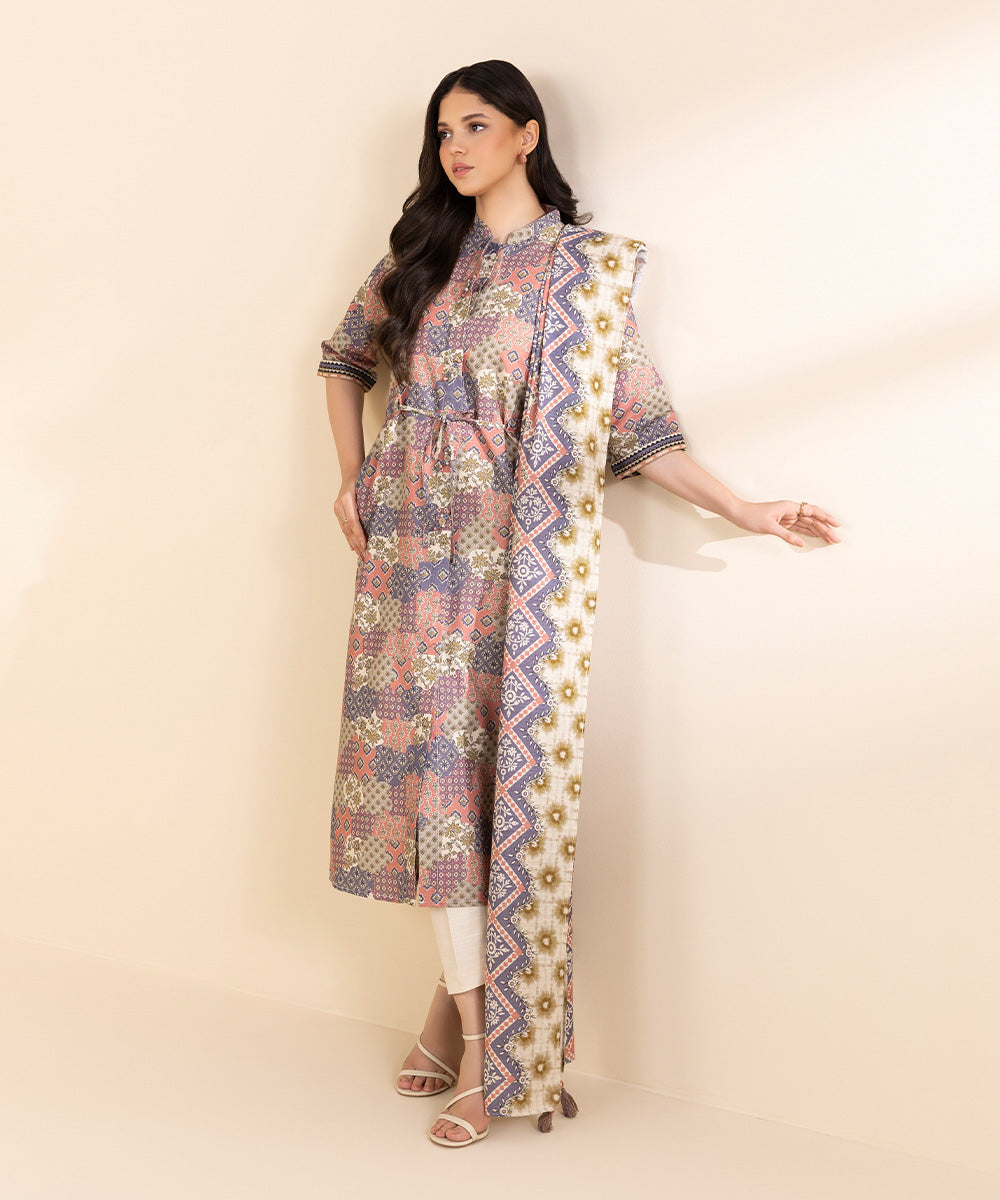 Women's Unstitched Light Khaddar Printed Multi 3 Piece Suit