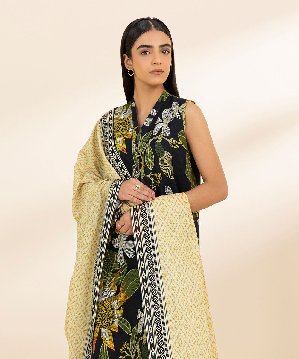 Women's Unstitched Khaddar Printed Multi 3 Piece Suit