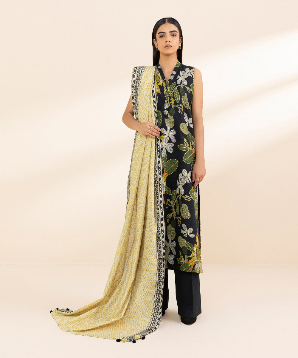 Women's Unstitched Khaddar Printed Multi 3 Piece Suit