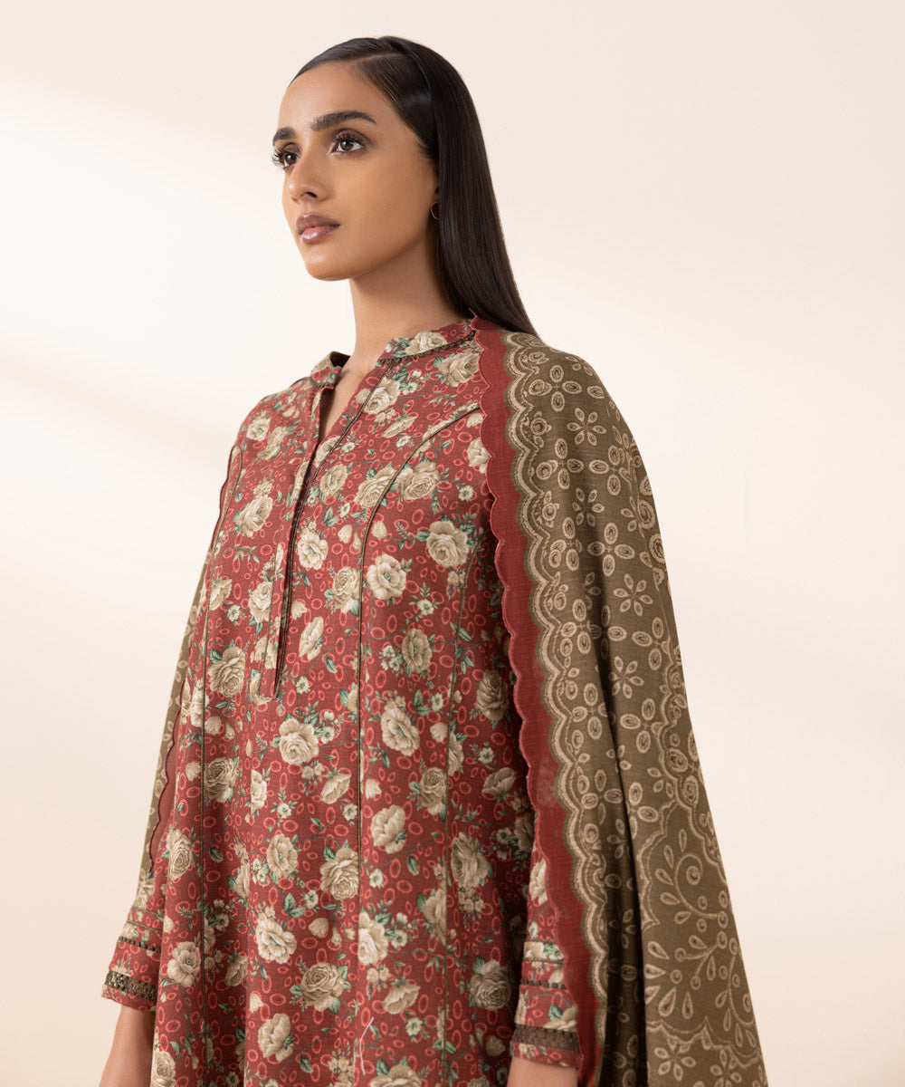 3 Piece - Printed Khaddar Suit