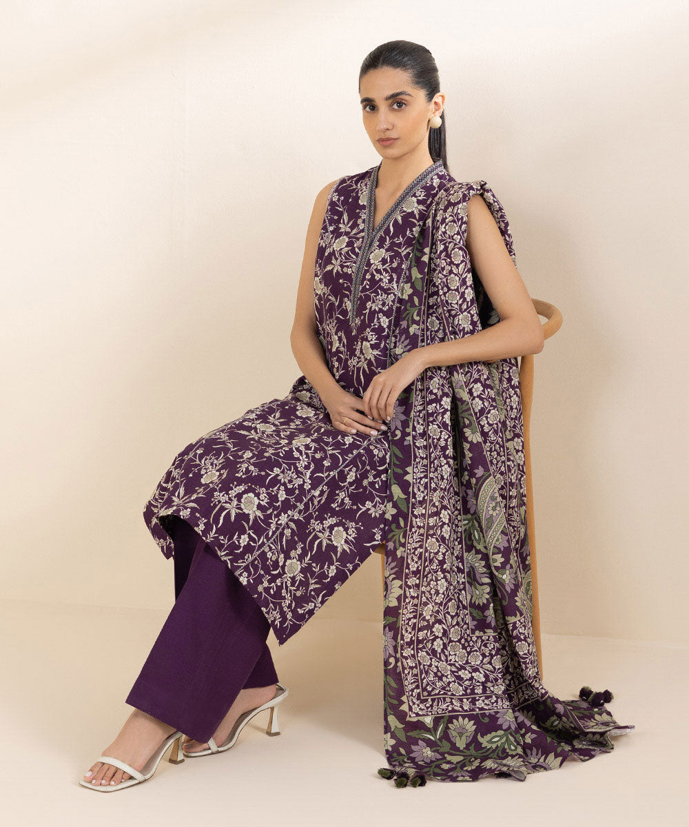 3 Piece - Printed Khaddar Suit