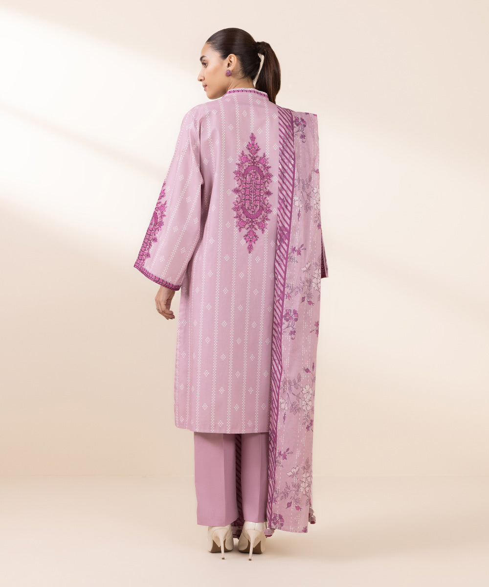 Women's Unstitched Embroidered Dusty Pink Cambric Three Piece Suit