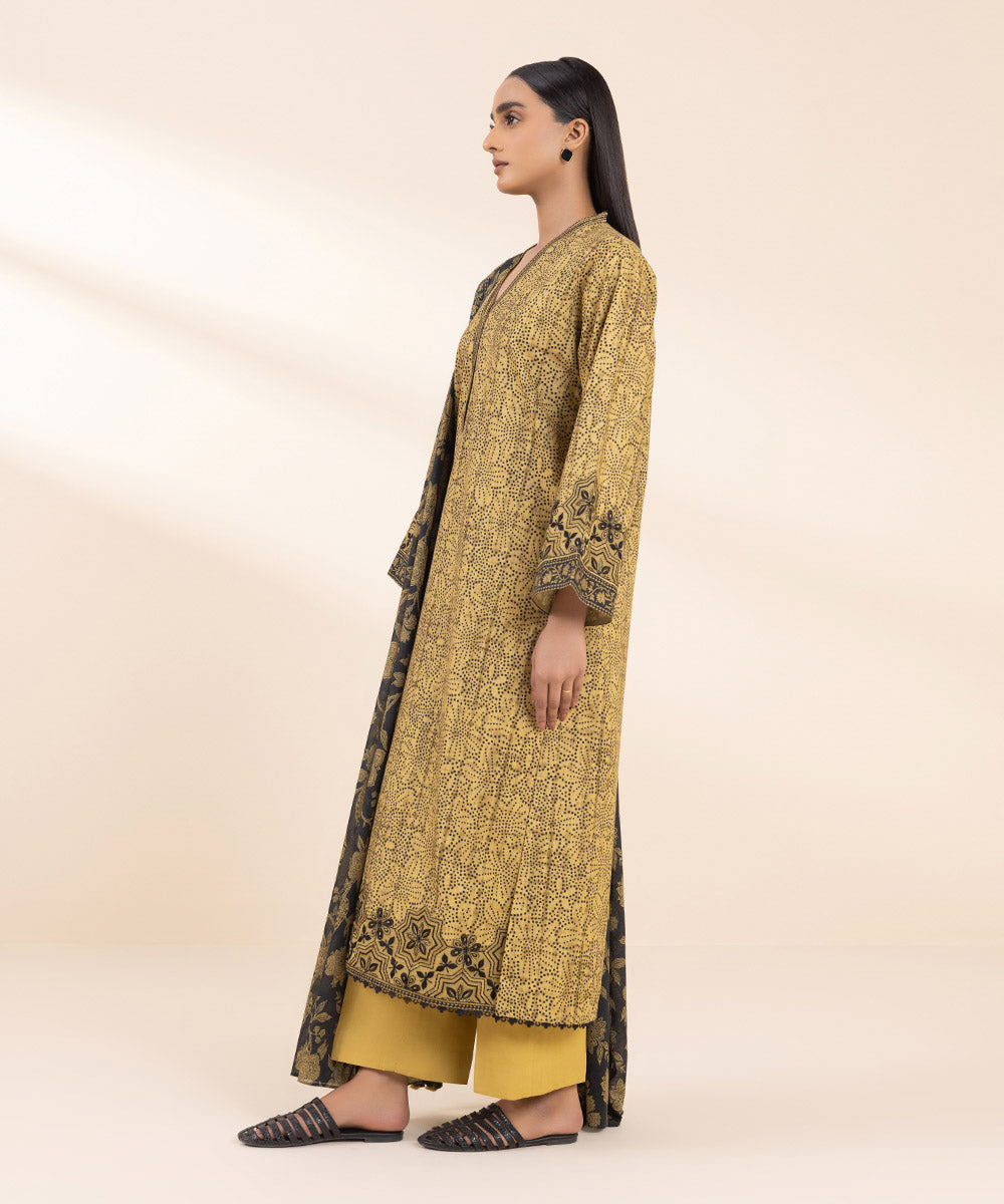 Women's Unstitched Embroidered Dijon Yellow Cambric Three Piece Suit