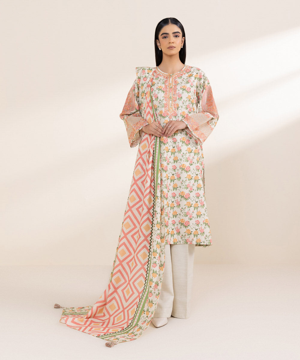 Women's Unstitched Embroidered Multicolour Khaddar Three Piece Suit