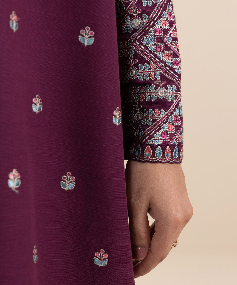 Women's Unstitched Embroidered Plum Khaddar Three Piece Suit