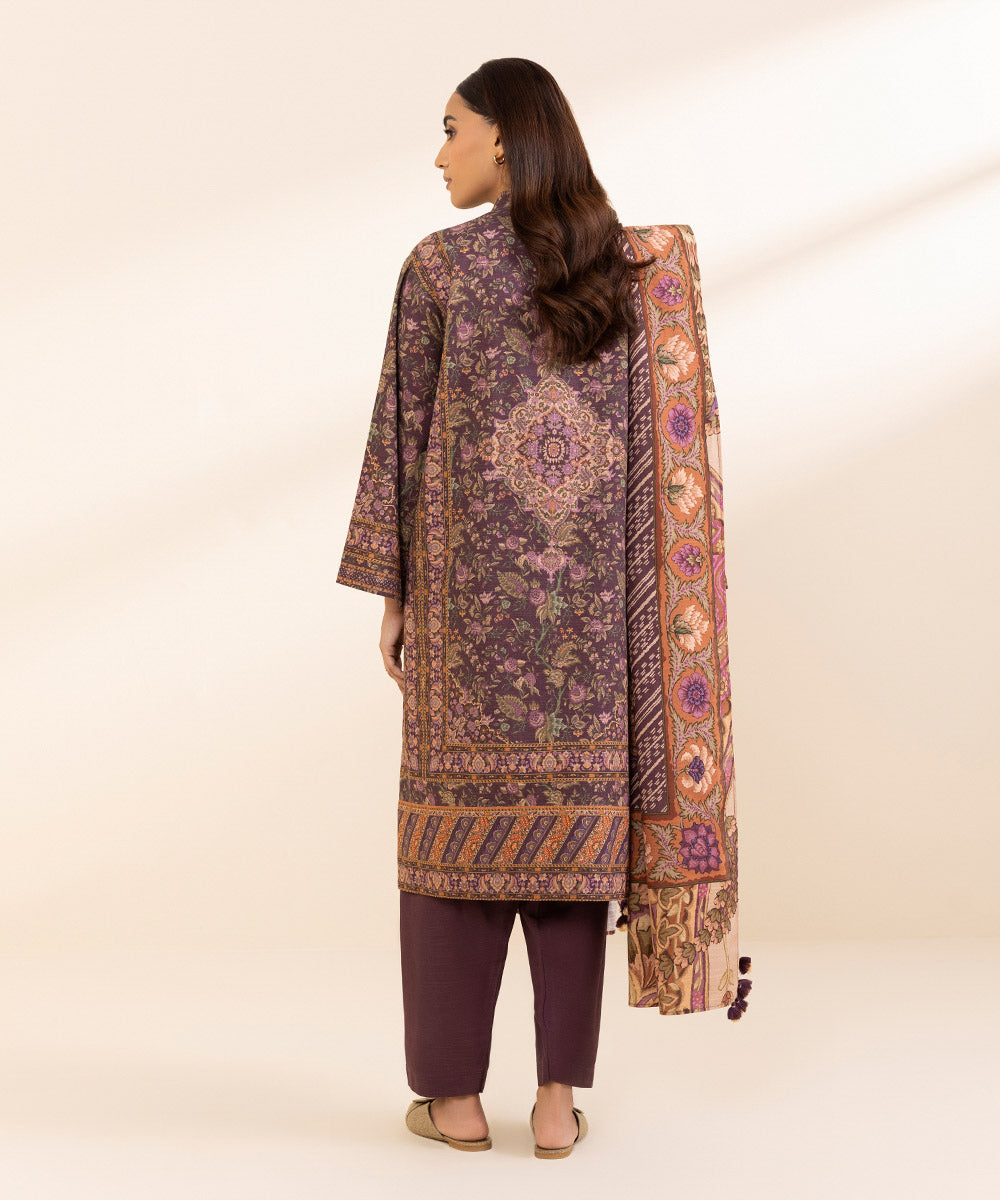 Women's Unstitched Khaddar Printed Multi 3 Piece Suit