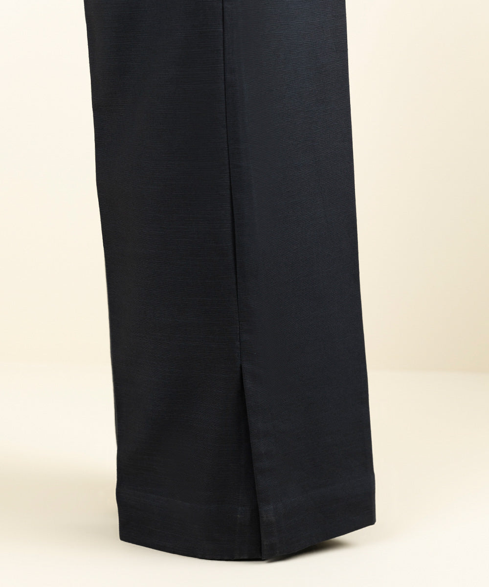 Women's Unstitched Khaddar Solid Black Trousers Fabric