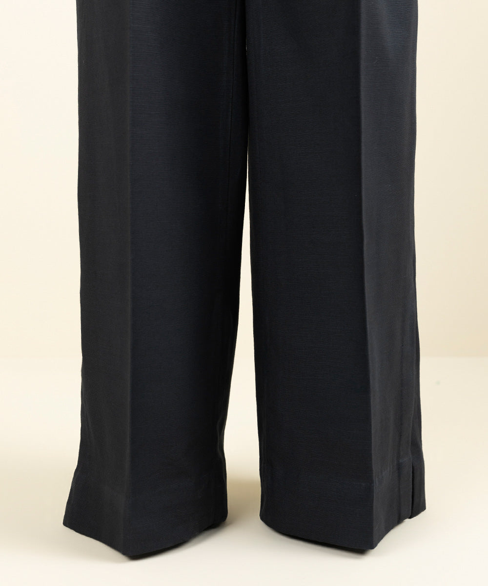 Women's Unstitched Khaddar Solid Black Trousers Fabric