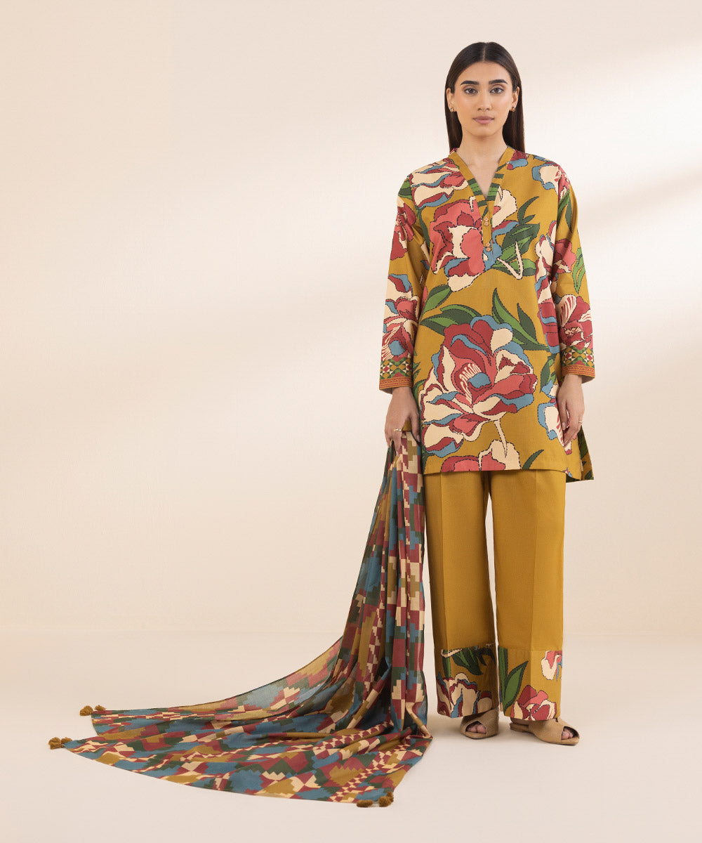 3 Piece - Printed Cotton Suit