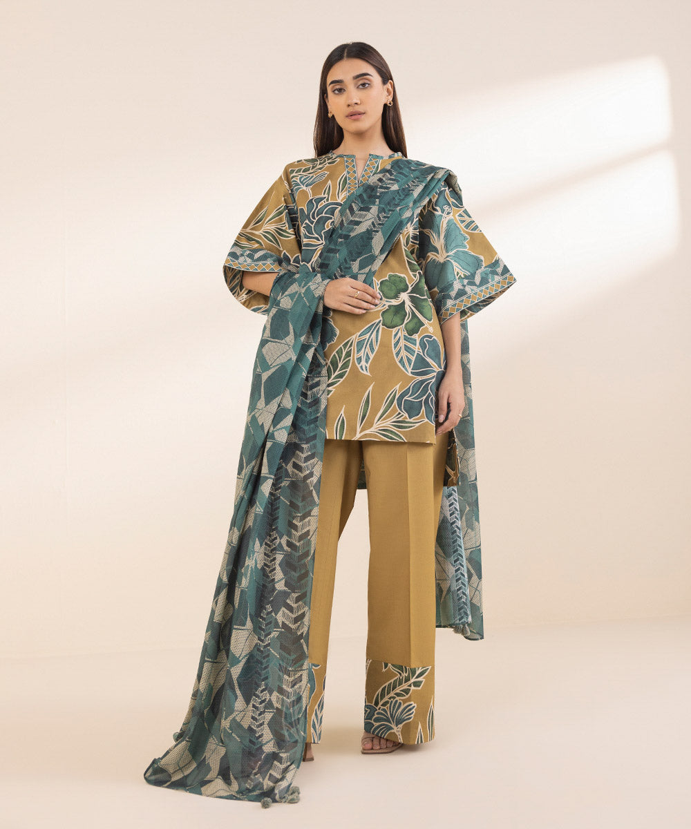 3 Piece - Printed Cotton Suit