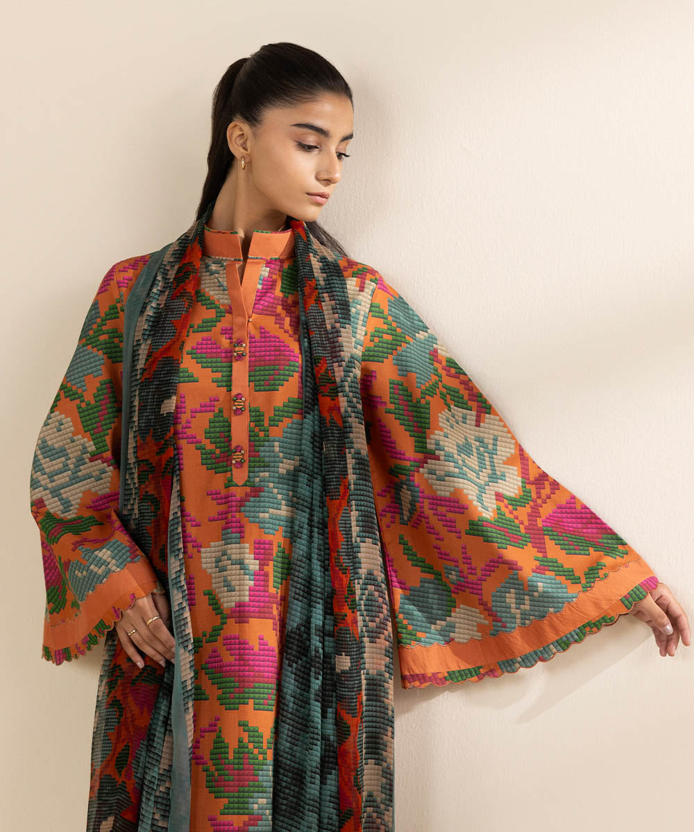 Women's Unstitched Lawn Printed Multi 3 Piece Suit