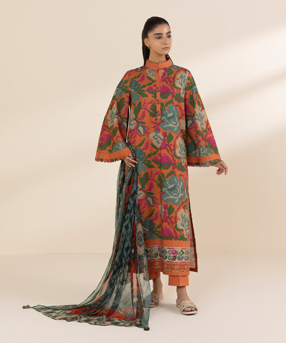 Women's Unstitched Lawn Printed Multi 3 Piece Suit