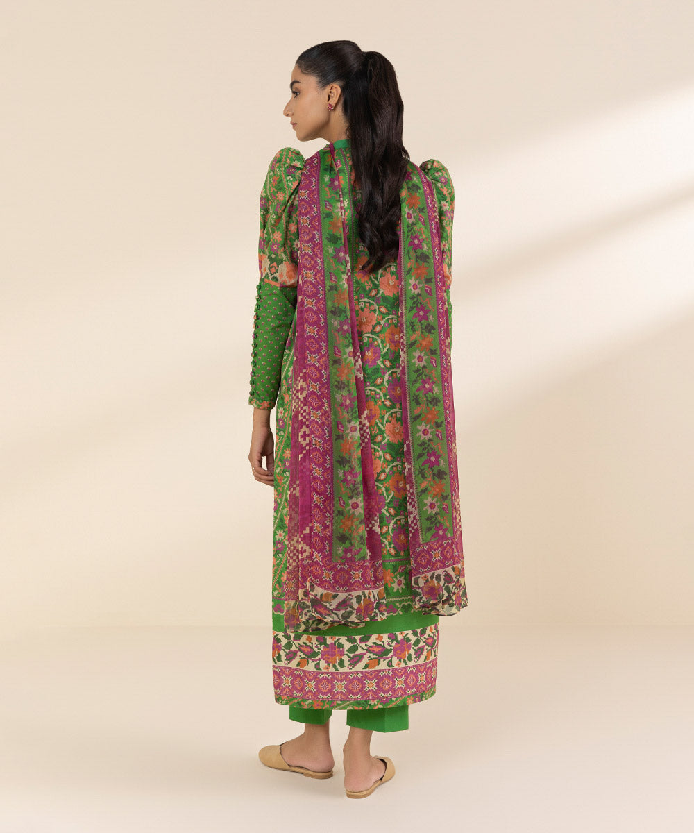 Women's Unstitched Lawn Printed Green 3 Piece Suit