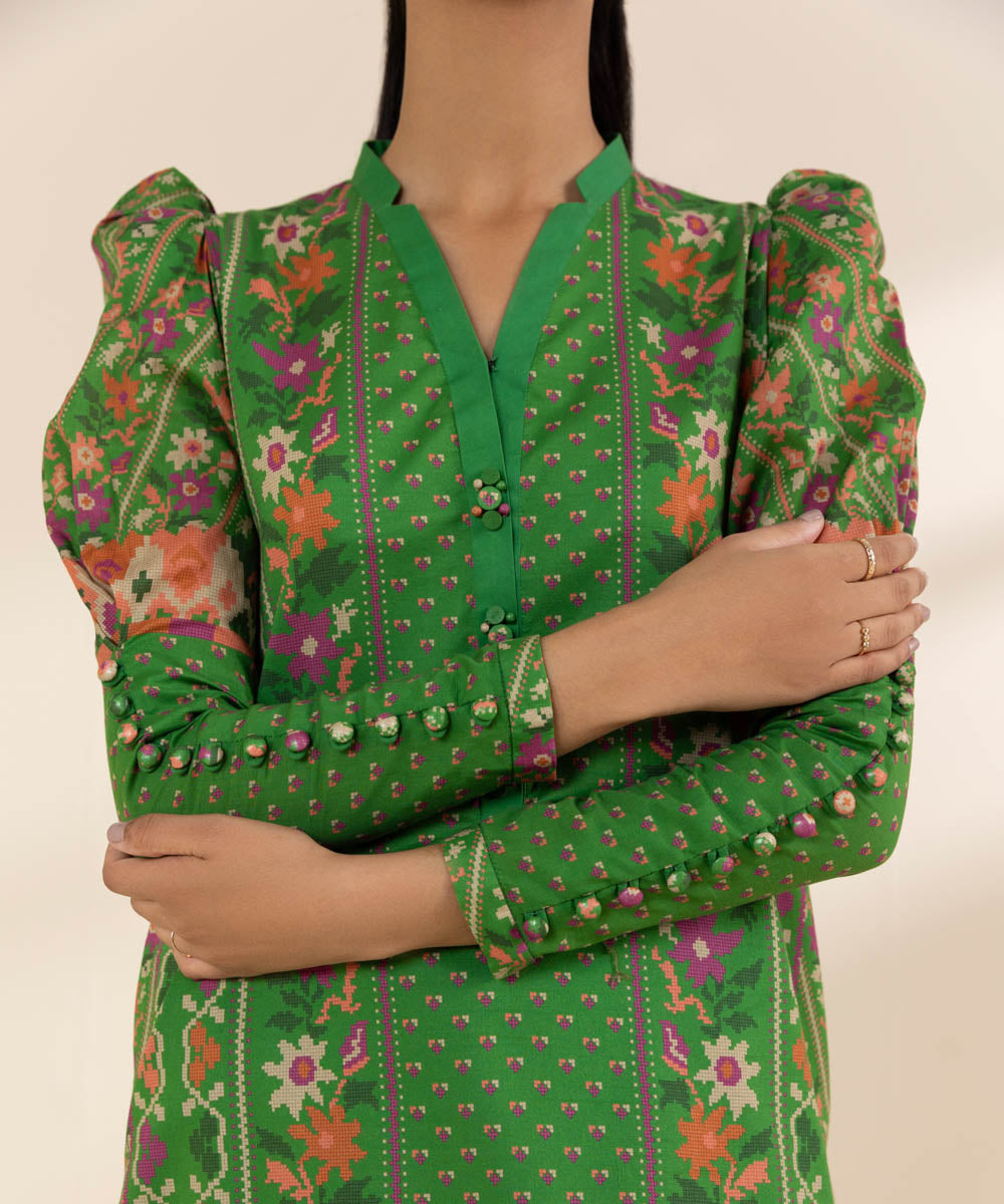 Women's Unstitched Lawn Printed Green 3 Piece Suit