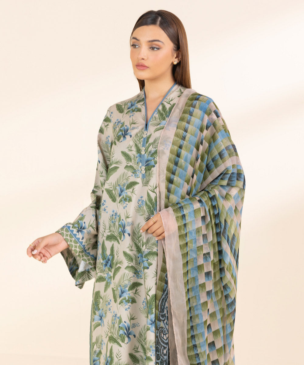 Women's Unstitched Lawn Printed Multi 3 Piece Suit