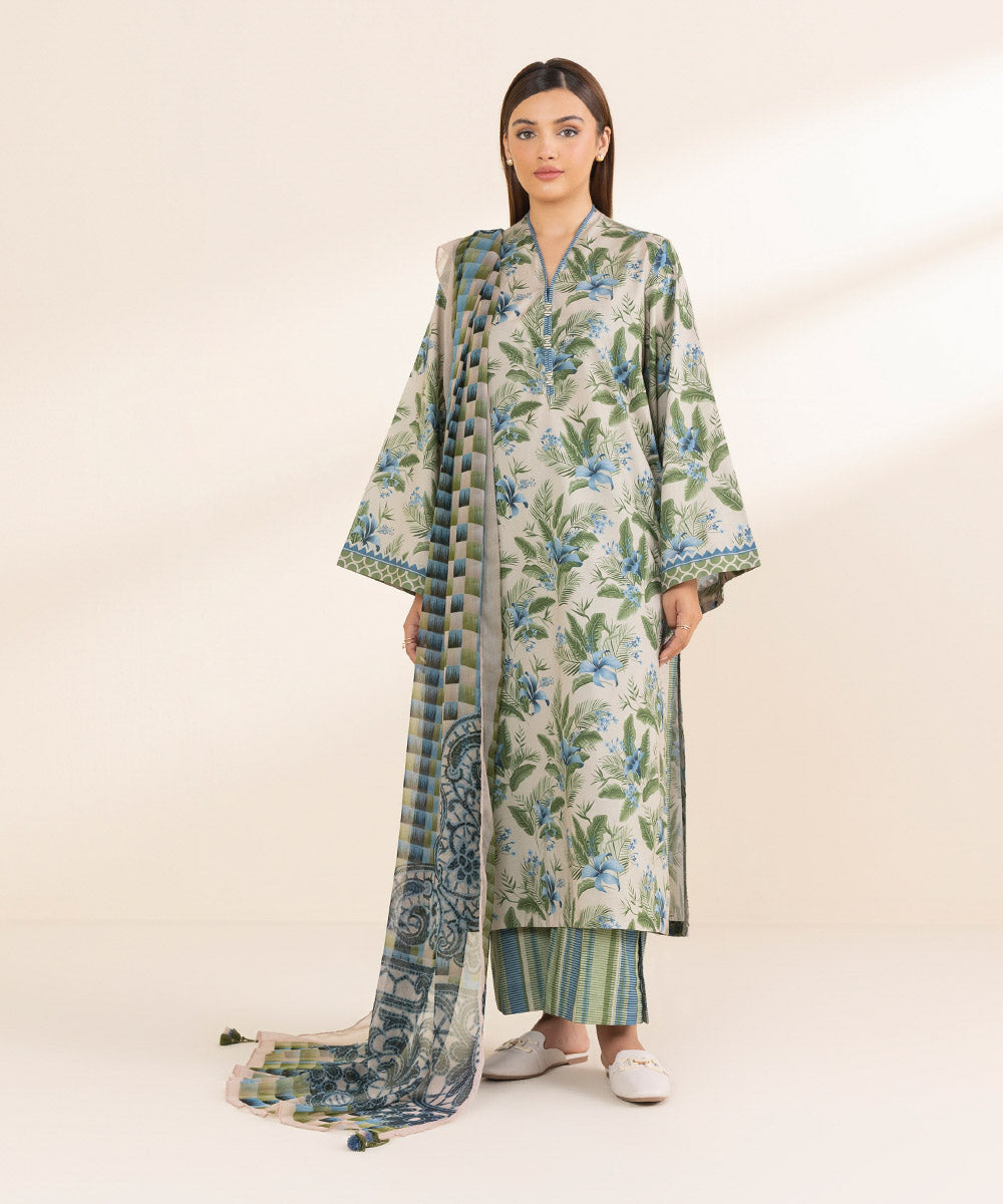 Women's Unstitched Lawn Printed Multi 3 Piece Suit