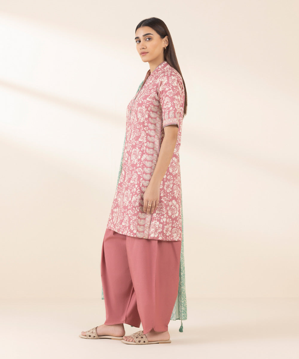 Women's Unstitched Lawn Printed Pink 3 Piece Suit