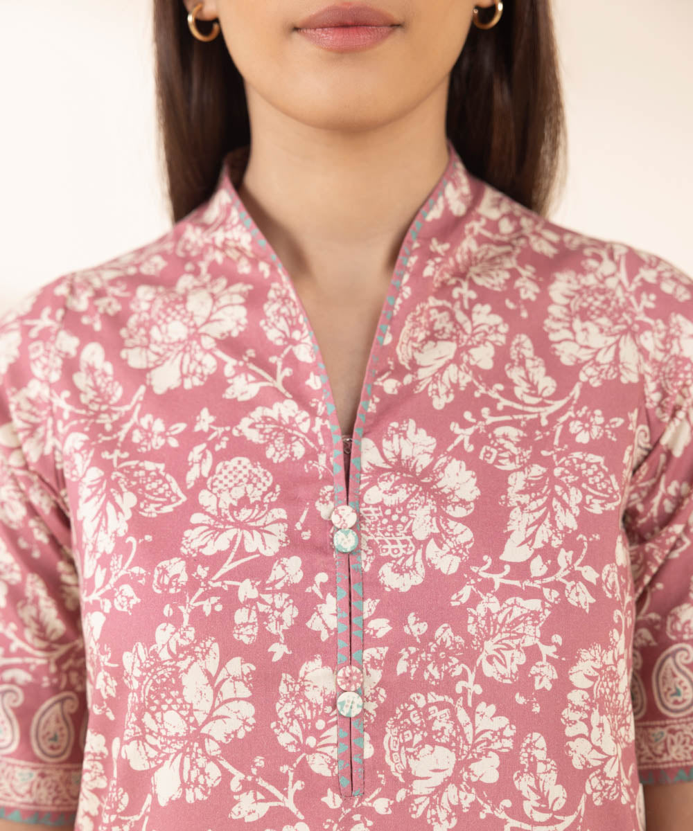 Women's Unstitched Lawn Printed Pink 3 Piece Suit